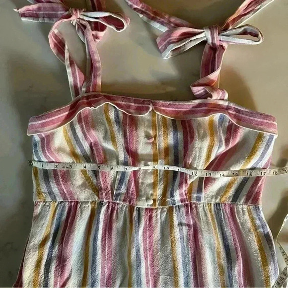 Gal Meets Glam Kim Bow Linen Striped Dress Size 10- A35 - Picture 8 of 11